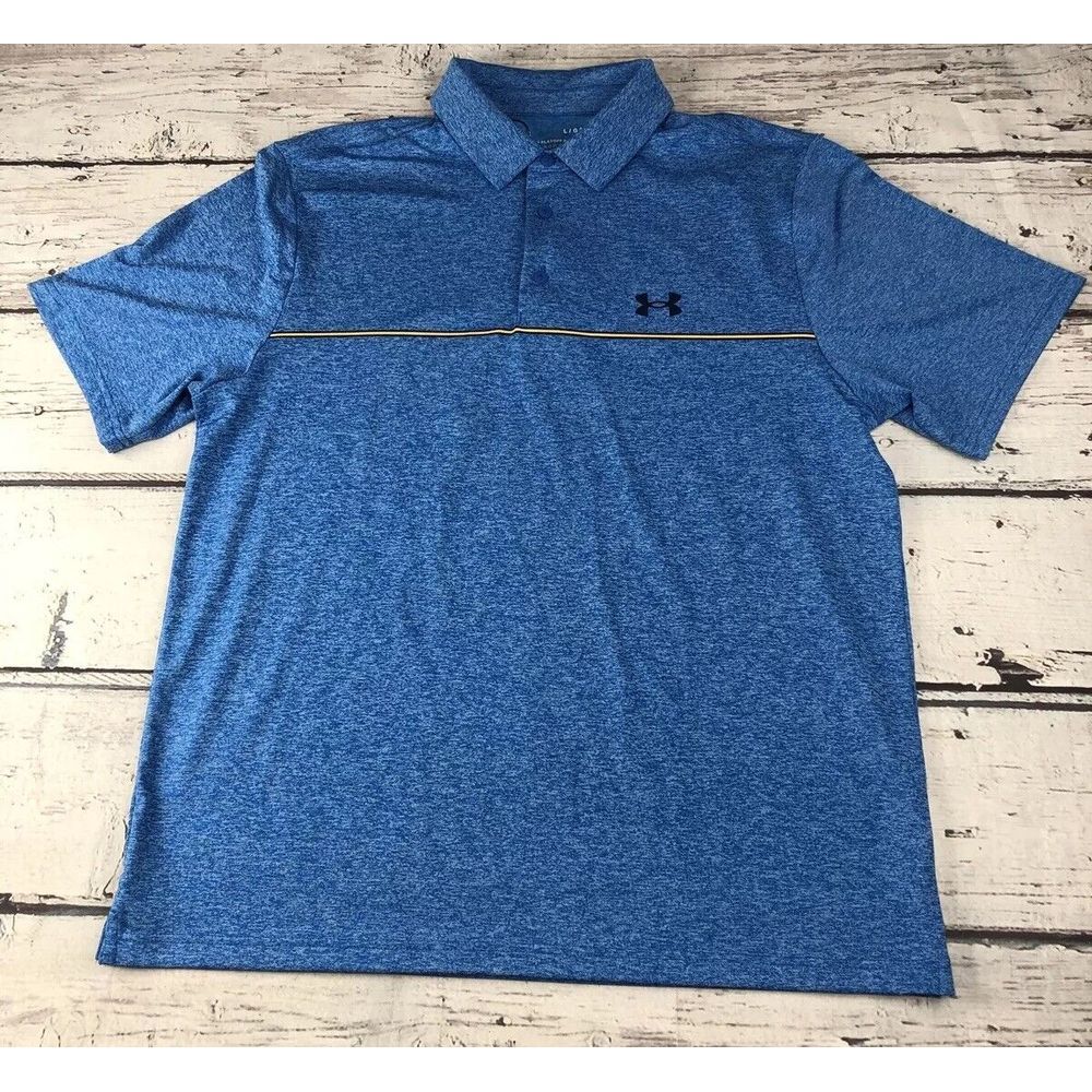 New‎ Under Armour Loose Fit Playoff Polo, Men's Large, Blue, Striped UPF 40 Golf